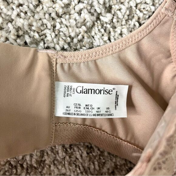 Glamorise Bra Women’s 48G Beige Tan Low Cut WonderWire Lace - Picture 4 of 8